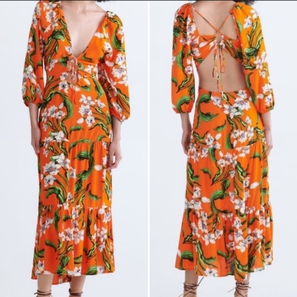NWT ZARA MULTICOLORED CUT OUT PRINTED DRESS SIZE XS